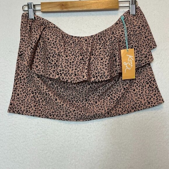 Leopard Print Ruffle Swim Skirt L 12-14 Kona Sol Nylon/Spandex Neutral - Picture 6 of 14